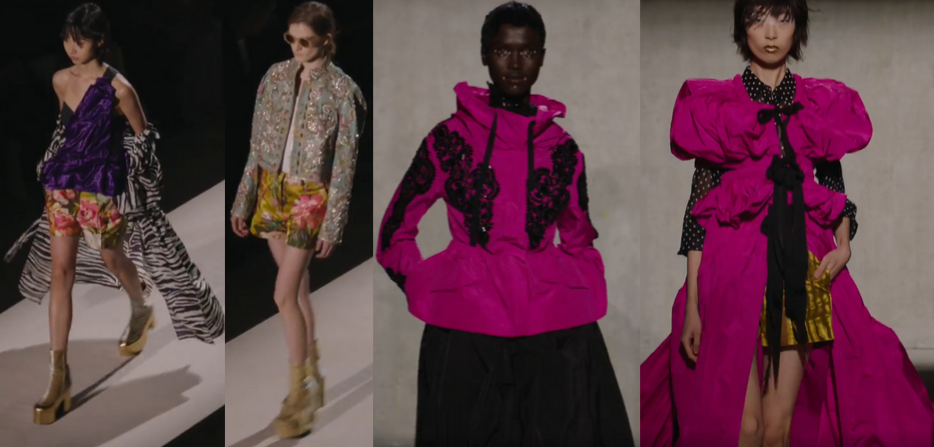 Imagem desfile Dries Van Noten com mix de estampas em floral, poá, animal print e o rosa