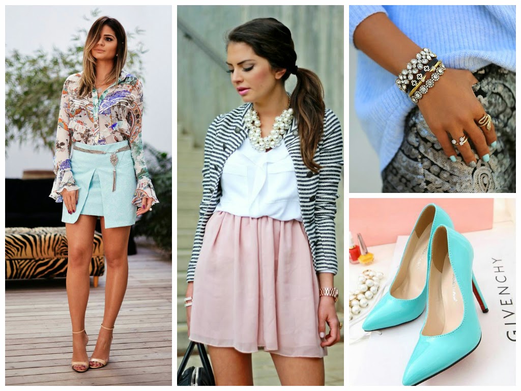 Imagem de looks candy colors com ênfase no ciano turquesa