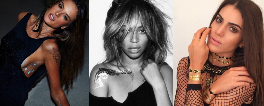 Alessandra ambrósio, Beyoncé e Camila coelho com tatuagem metálica