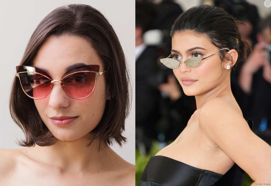 Óculos estilo gatinho da Coleção Radiance e Kylie Jenner com mini óculos gatinho cravejado